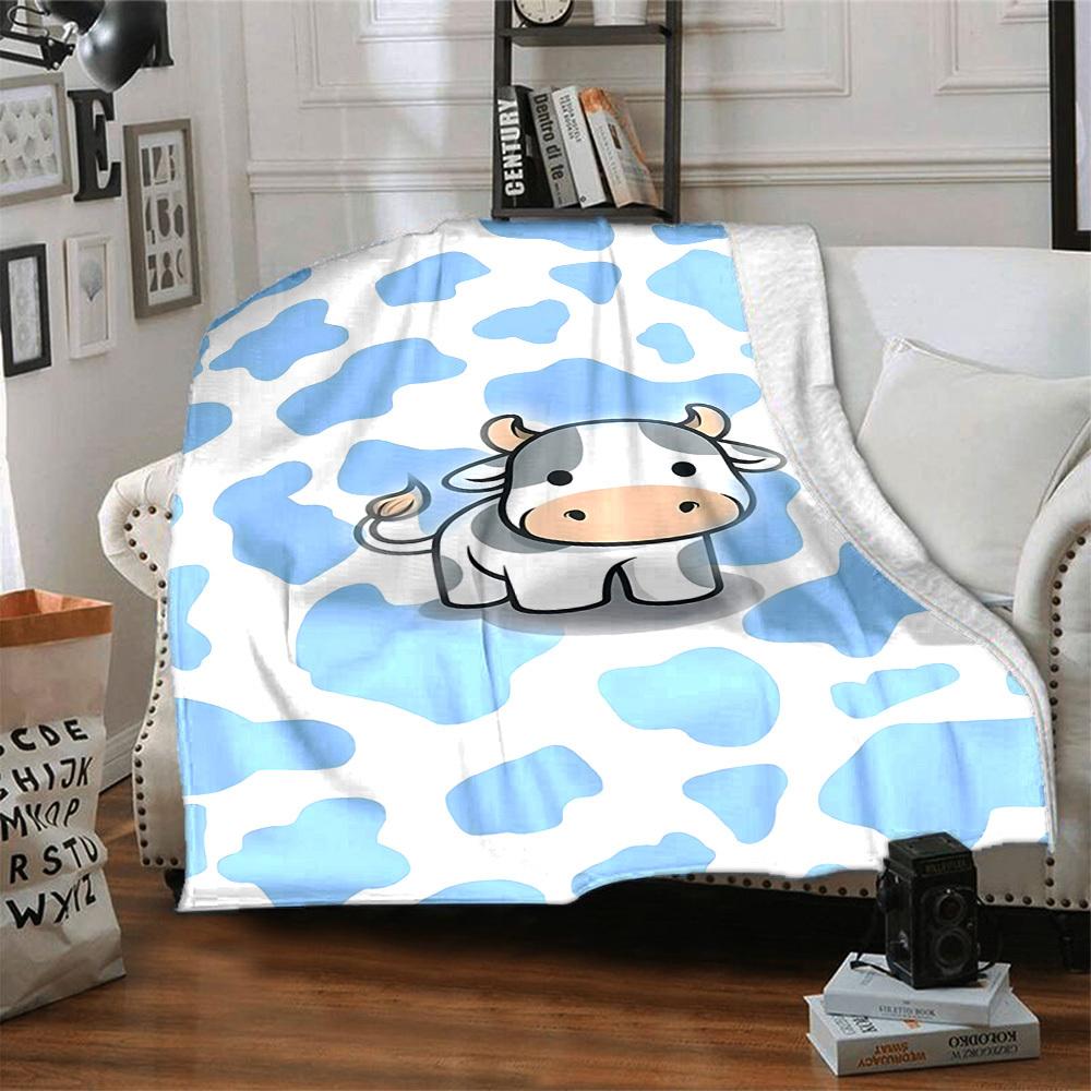 1pc cow pattern blanket Lightweight Flannel Throw for Sofa Bed Travel Camping Livingroom Office Couch Chair