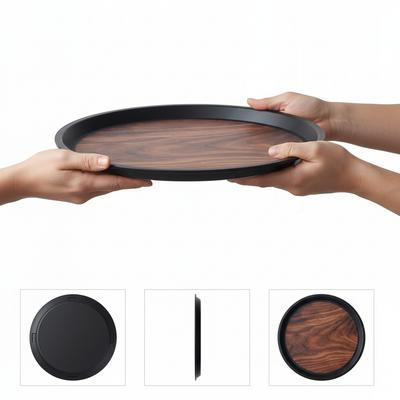 WAITER'S TRAY FOR CARNIVAL NON-SLIP WOOD IMITATION BROWN ROUND 36Cm