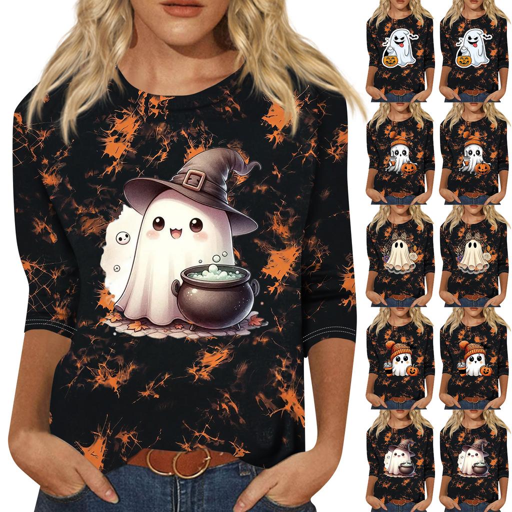 Women's Casual 3/4 Sleeve Halloween Print Neck Top