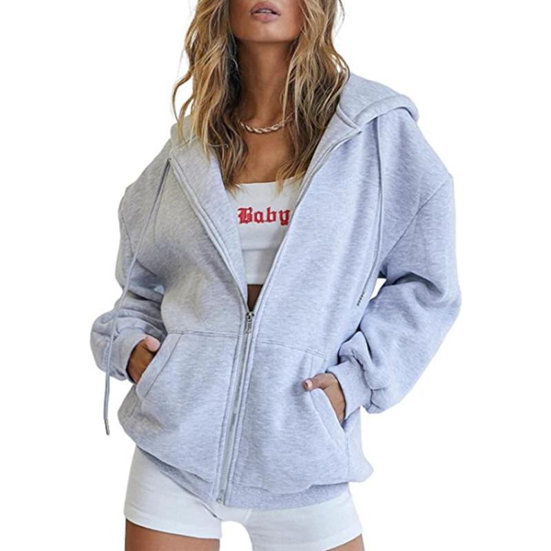 2026 New Men s and Women s Fleece-Lined Hooded Sweatshirt Casual Zipper Jacket S светло-серый