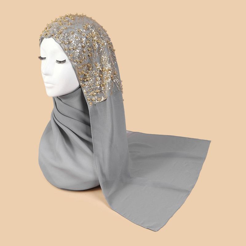 Mei Scarf Ethnic Style Yarn, Hijab Chiffon Bead Long Scarf, High-end Headscarf, Minority Ethnic Group