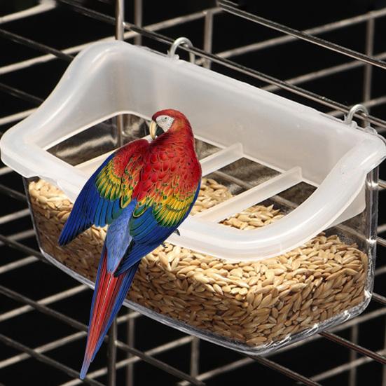 Yousheng Bird Food Box Durable Convenient Transparent Hanging Bird Feeder with Anti-Splash Grid for Bird Cage