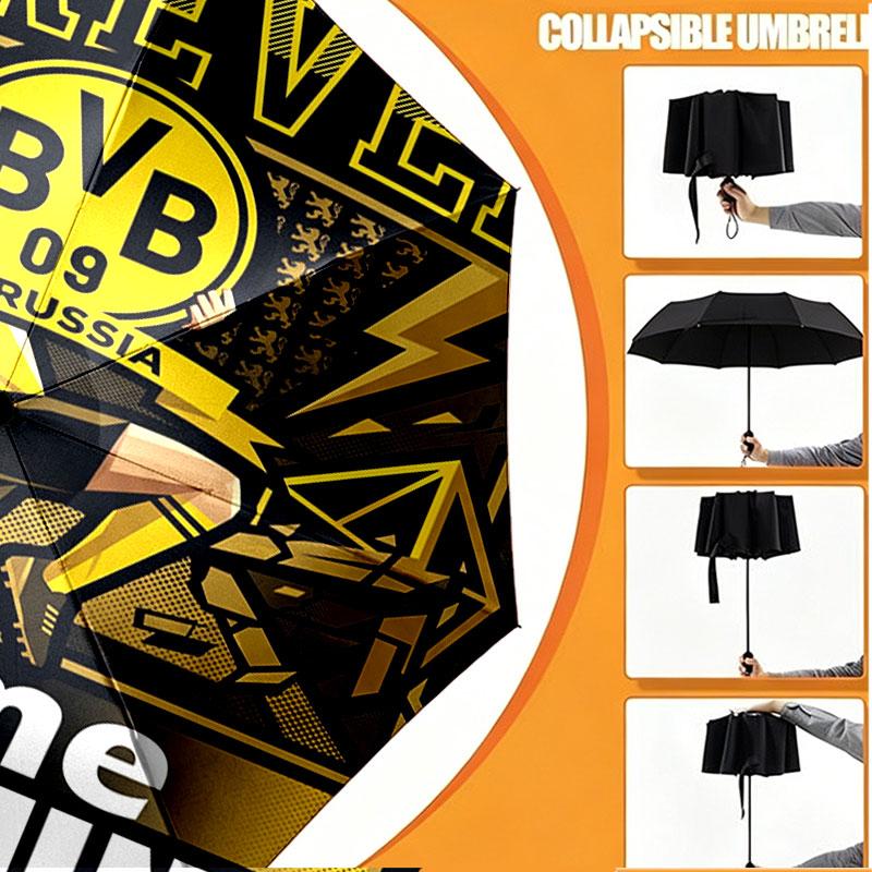 Custom Name Personalized Borussia Dortmund Bvb Print Umbrella, Auto Open Close, 8‑Rib Sturdy Frame, Commute Camping Hiking Use, Birthday Gift