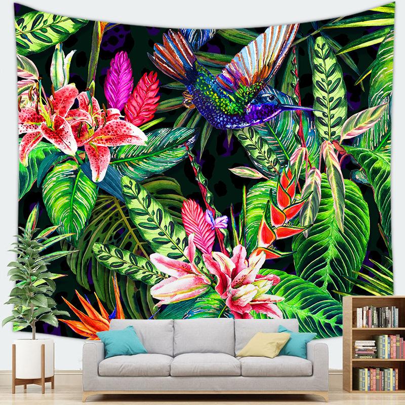 

Tropical green plants flowers leaves digitalprinted polyester tapestries living rooms bedrooms macrame wall hanging room decor 74x94cm(29x37in)