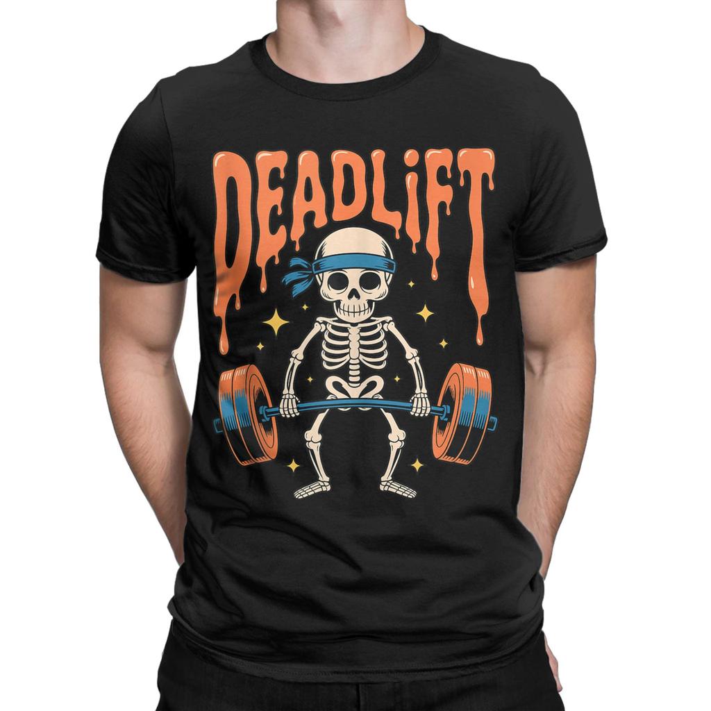 Streetwear T-Shirt Beach Funny Skeleton Deadlift Halloween Gym Workout Trendy T-Shirts Cotton Tshirt Man Y2K Retro Design Tops