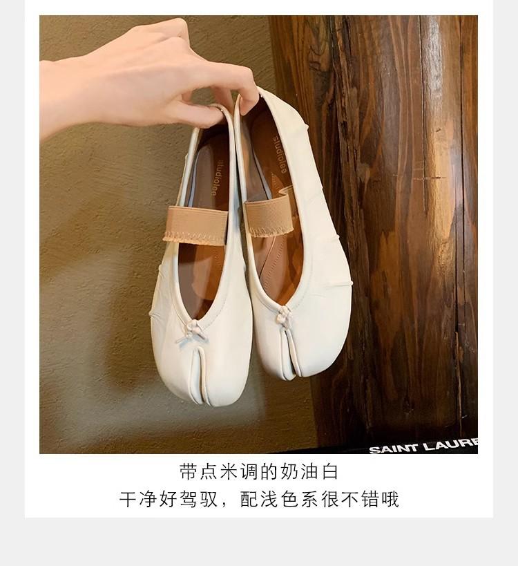 Sheepskin Version~ Shallow Mouth One-word Strap Thin Soft Split-toed Shoes Women's Single Shoes Genuine Leather Flat-soled Slippers