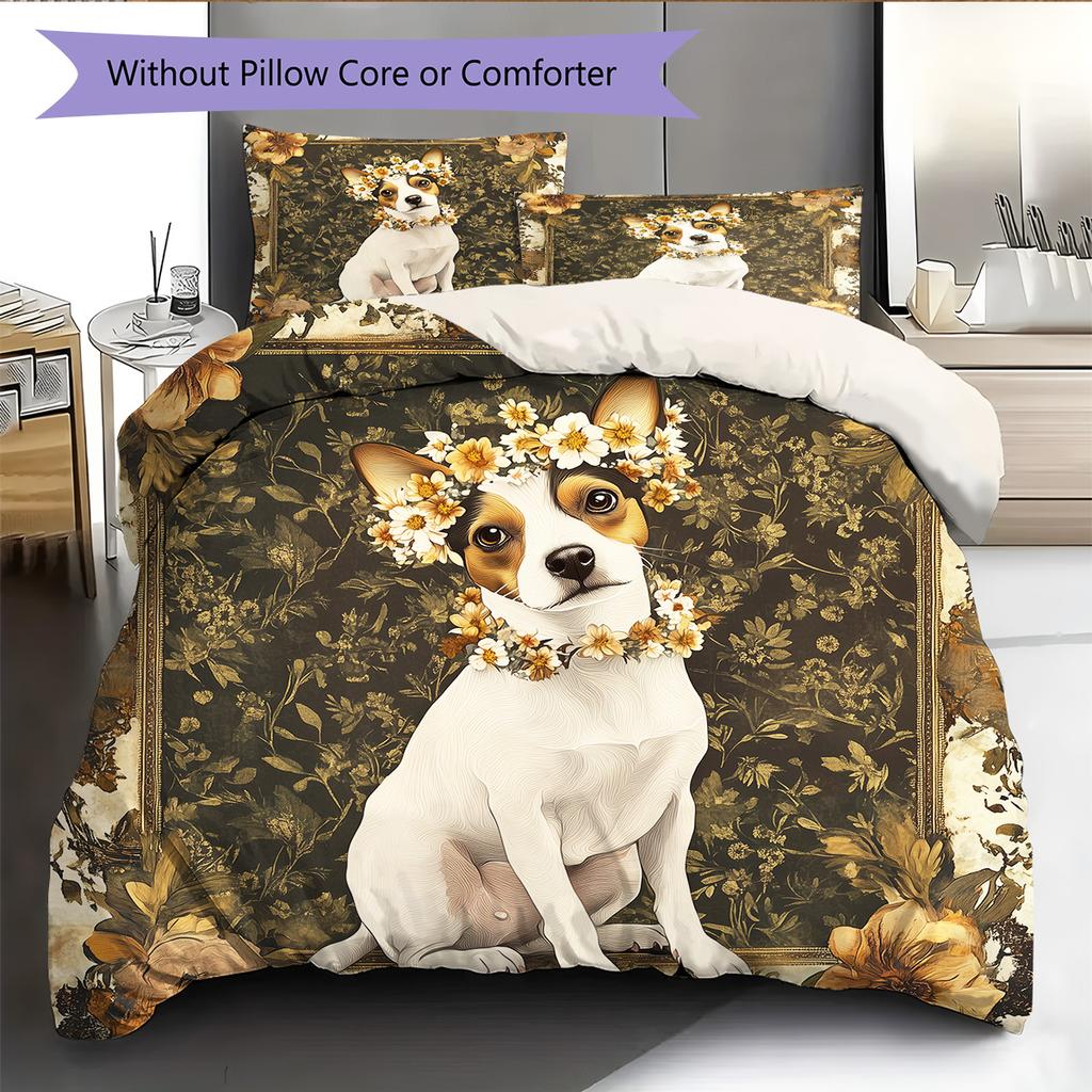 Vintage dog Pattern Bedding Quilt Set Quilt Cover Pillowcase Home Decoration Gift (1 * duvet cover + 2 * pillowcase, without core)