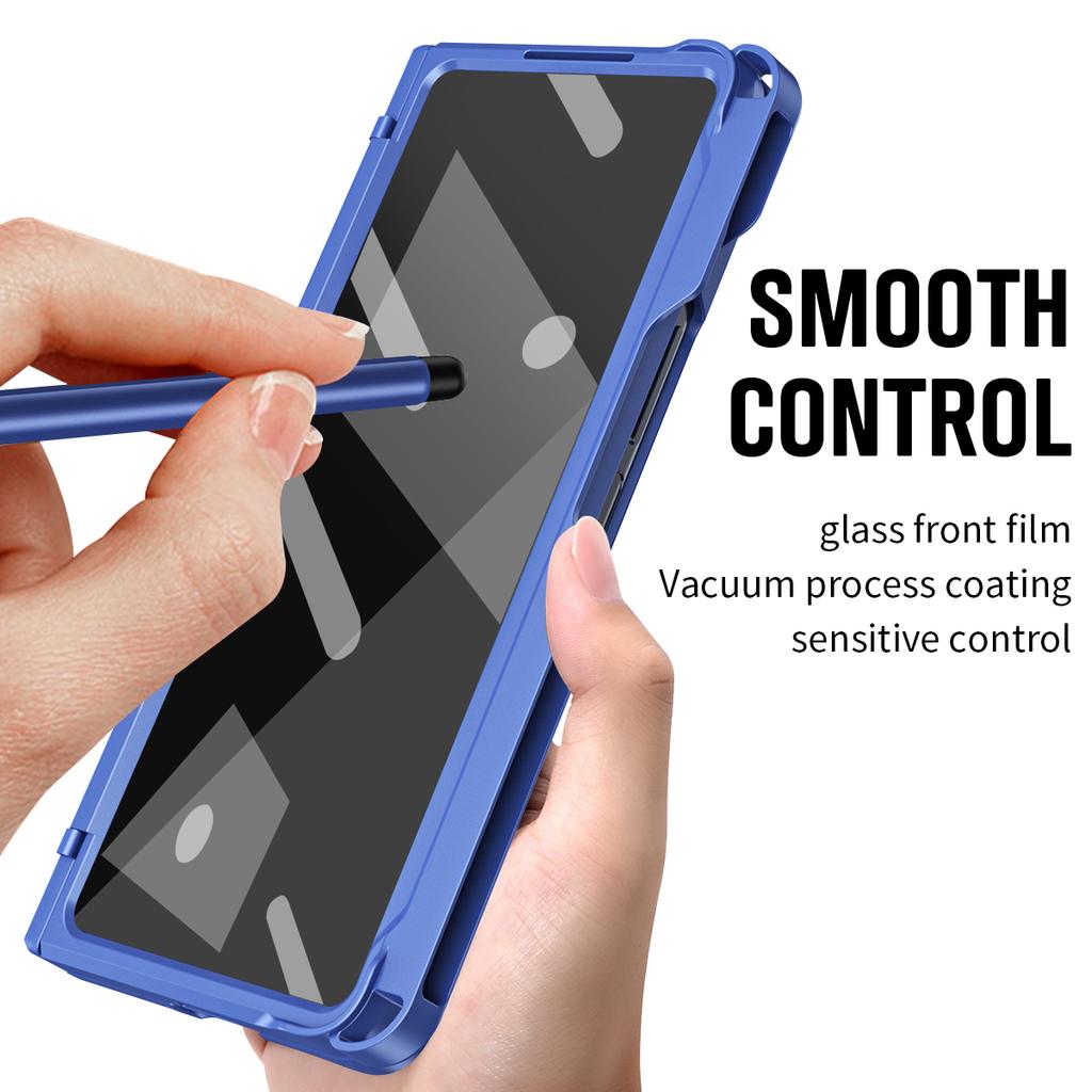 Full-Coverage Phone Case with Built-in Stand for Samsung Z Fold 7 6 5 4 with S Pen Tempered Glass Shield Hinge Protection Cover