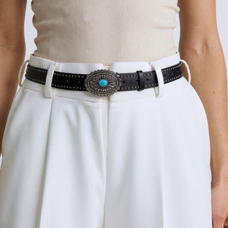 Studded Punk Style Belt Adjustable PU Leather with Charm Heart Buckles for Men Women Fashion Accessories
