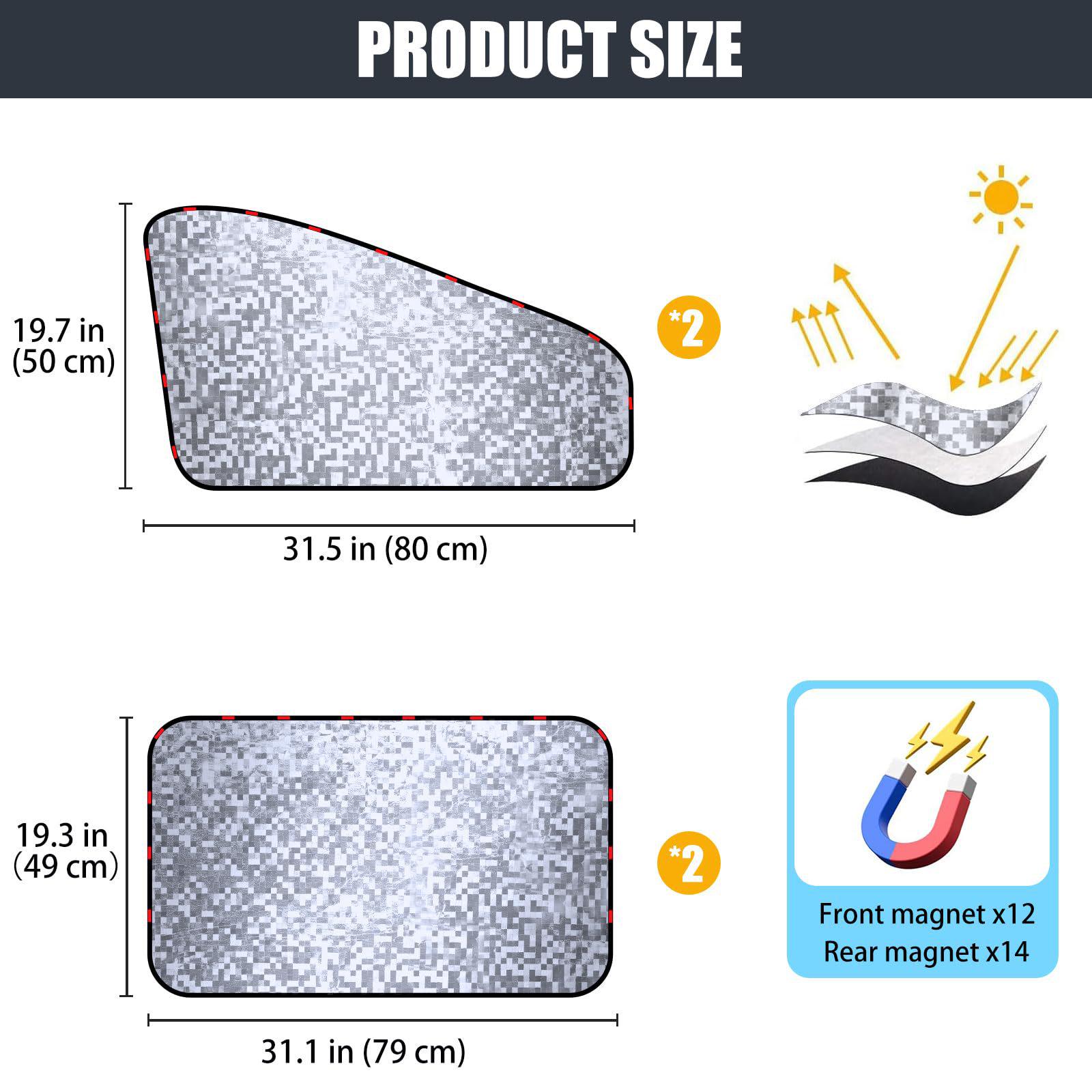 

Magnetic Privacy Car Window Blackout Sunshade with Heat Insulation and Mosaic Design for Camping 78.2x48.3 cm (Single) Front
