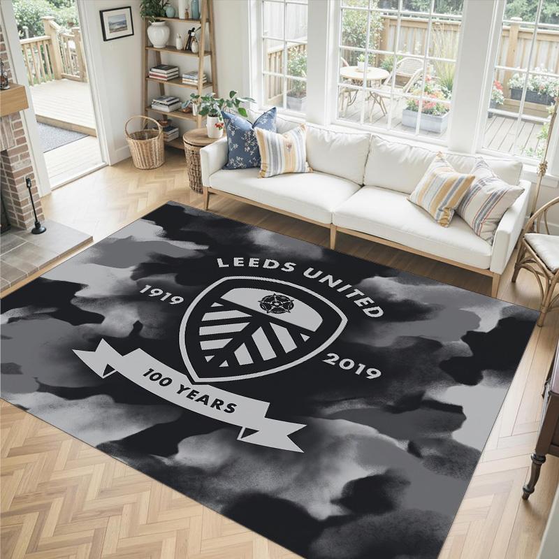 Leeds United Fußball Design Kristall Samt Teppich Gemütlich Kein?Rutschfester Teppich mit Aufdruck für Schlafzimmer Wohnzimmer Eingang