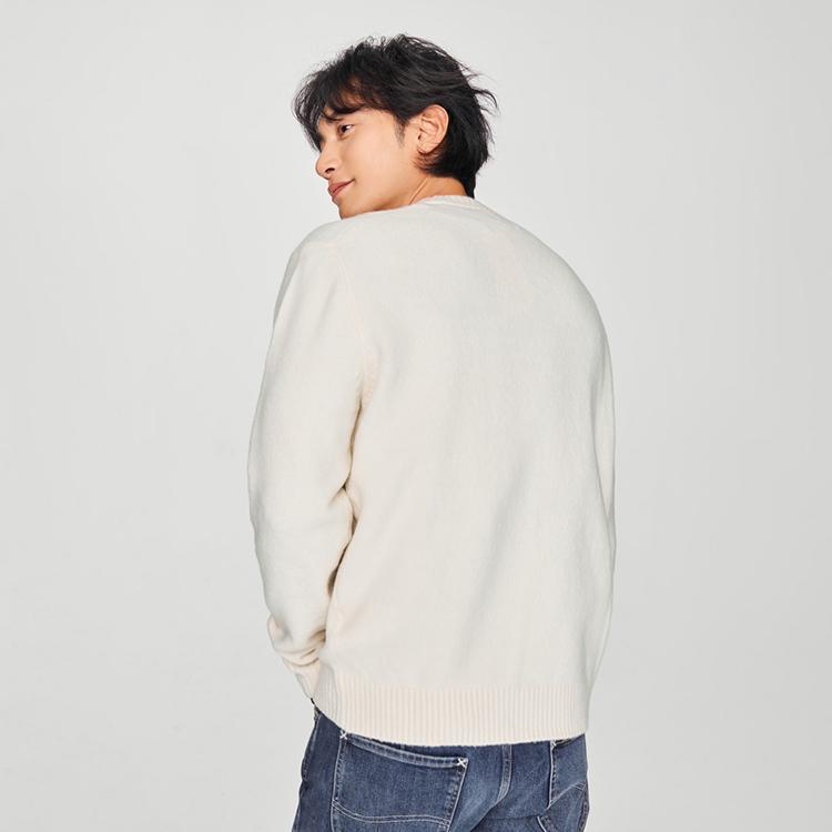 Lee Comfortable Pullover Round Neck Large Logo Casual Sweater Men Sweater Off-White LMT0095454UX00FA00005