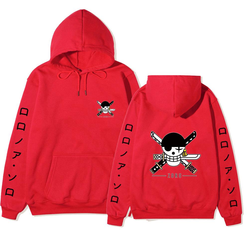 Anime Roronoa Zoro Hoodie, One Piece Pirate Skull Logo Graphic Print Pullover Sweatshirt Long Sleeve Streetwear for Men Women