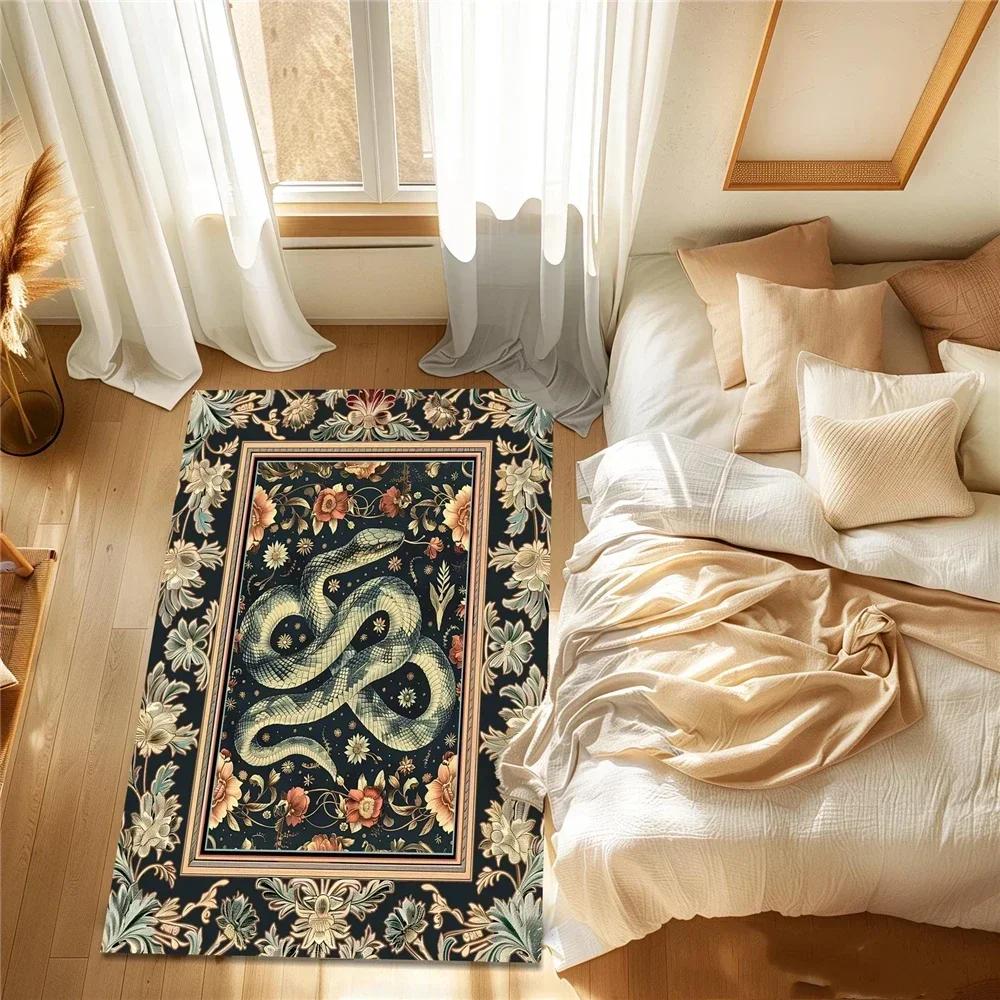 Teppiche mit Schlangen-Tiermuster Teppiche mit Schlangenmuster Klassischer Gothic-Teppich Rutschfester Waschbarer Bodenteppich für Wohnzimmer Schlafzimmer