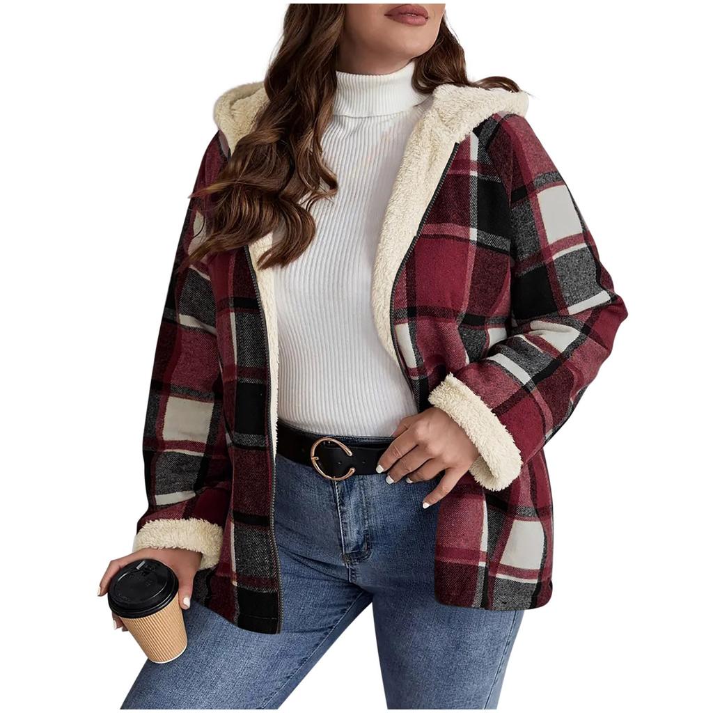Giacca da Donna a Quadri Taglia L con Cappuccio Autunno Inverno Casual Larga Cappotto a Quadri Bianco Nero Bottone Top Autunnale