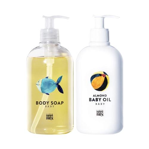 Mama Baby Body Soap & Oil Set, Additive-Free, Organic, Sensitive Skin, Suitable for Parents and Children (500mL X 500mL)