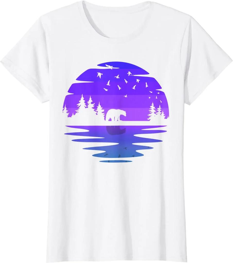 Neon Outdoors Wildlife Nature Animal Bear Forest T-Shirt Men Clothing Graphic T Shirts Casual Cotton Daily Four Seasons Tees