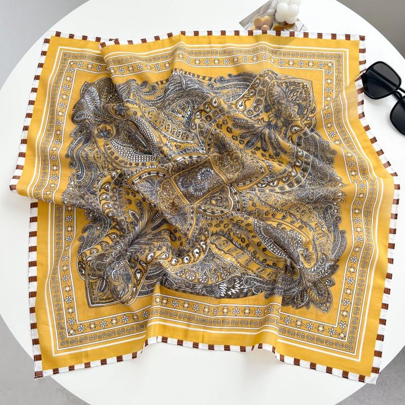 New spring and summer light and breathable 61 * 61cm square scarf versatile printed mulberry silk cotton blended women's silk scarf