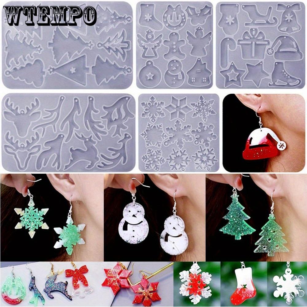 5pcs Resin Earring Molds Resin Jewelry Molds Christmas Silicone Pendant Molds Various Shapes Christmas Tree Snowflake Snowman Elk Resin Silicone Mold