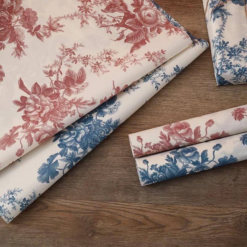 76x50 cm/5 pieces Chinese style blue and white peony painting print flower wrapping paper Classic art Vintage paper