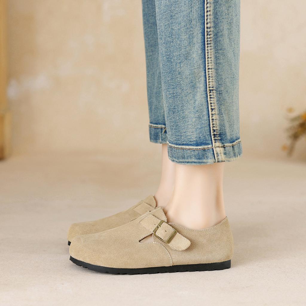 Pure Original Slip-on Velvet Leather Flat Soles Warm Cotton Shoes