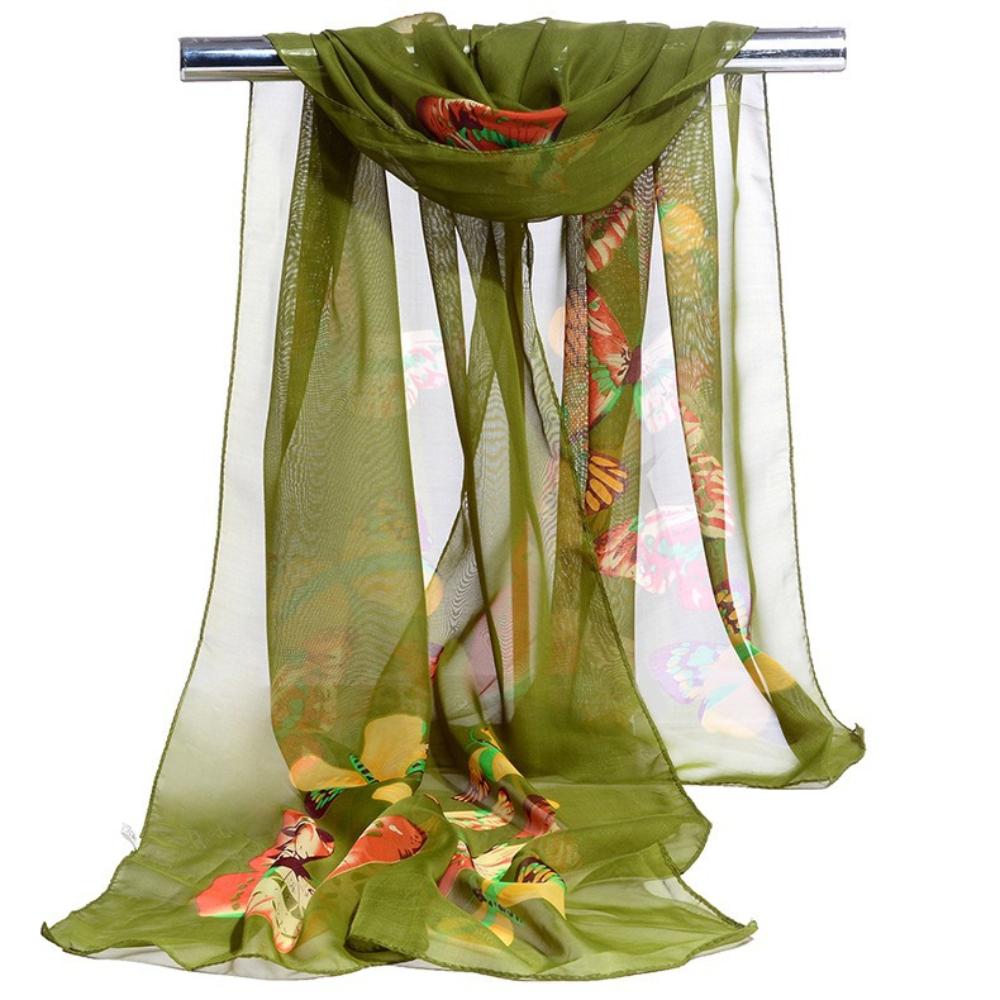 Women's Floral Butterfly Print Scarf – Lightweight Chiffon Shawl for Women, Summer Wrap, Airy Sheer Head Cover-Up