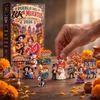 Kerstcadeau voor Kinderen Dag van de Doden Adventskalender, 24-Pack Acryl 2D Ornament Miniatuur Dorp Verzamelsset met Suikerschedel