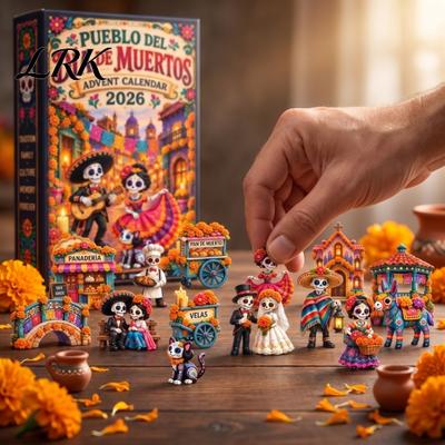 Christmas Gift for Children Day of The Dead Advent Calendar, 24-Pack Acrylic 2D Ornament Miniature Village Collectible Set with Sugar Skull