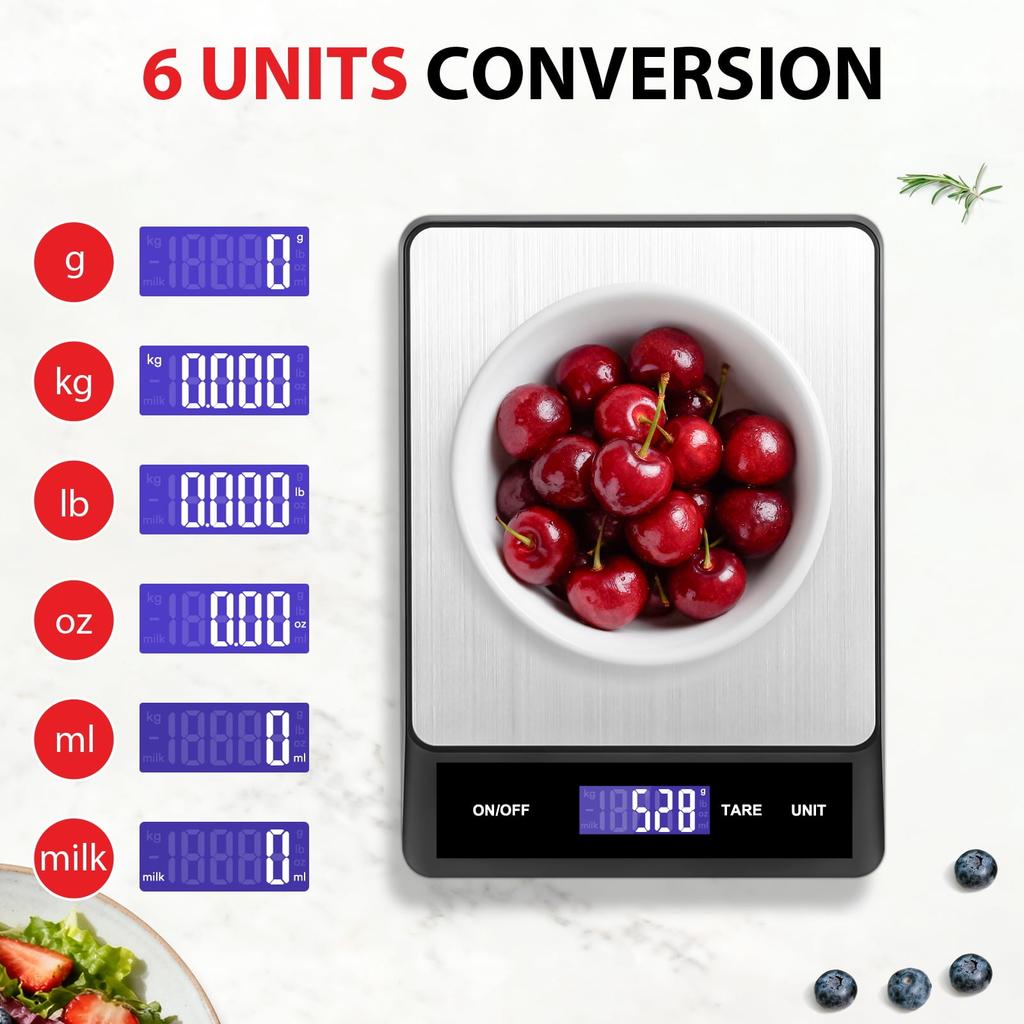 Kitchen Scale, 5kg/1g, with 6 Units, Battery-powered