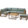 Modular Corner Garden Set LEVATA OTTOMAN - FSC Acacia Wood - 6 People - Blue Green + Cover Included