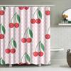 Fruit Shower Curtain Red Cherries Gingham Check Pattern for Bathroom Decor
