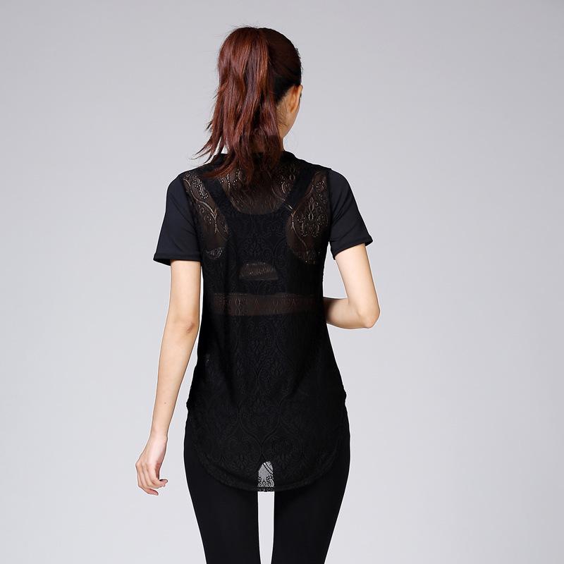 Korean Lace Yoga T-Shirt: Quick-Dry, V-Neck, Short Sleeves for Women