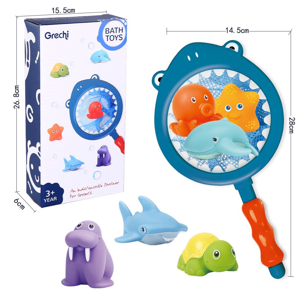 Color-Changing Animal Bath Toy Set: Temperature-Sensitive Water Play with Shark Scoop and Fish Toys