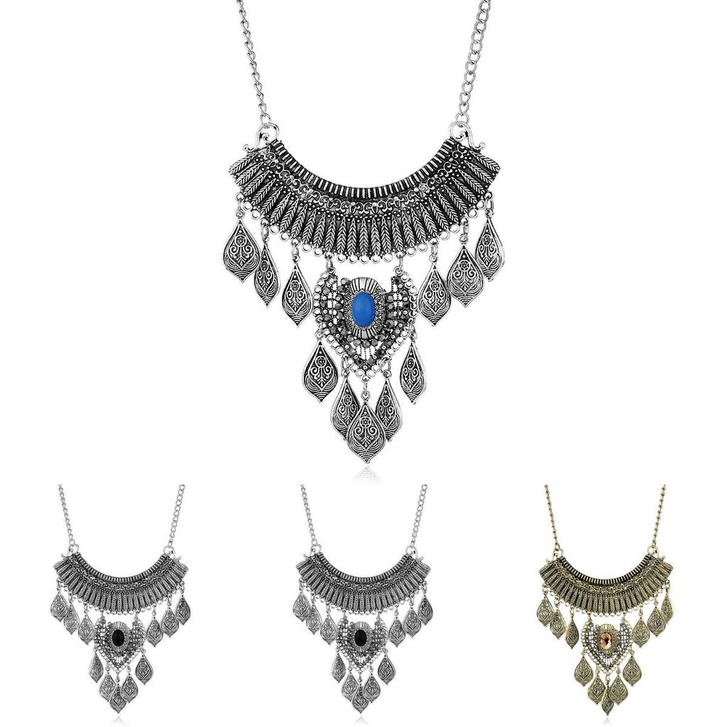 Retro Tree Leaf Statement Necklace With Multilayer Chain And Diamond Accents For Boho Style
