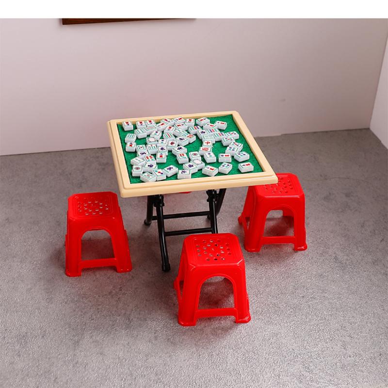 [J] 1 Set Doll House Furniture Accessories 1/12 Dollhouse Miniature Mahjong Table And Chair Kit Home Model Decor Toy