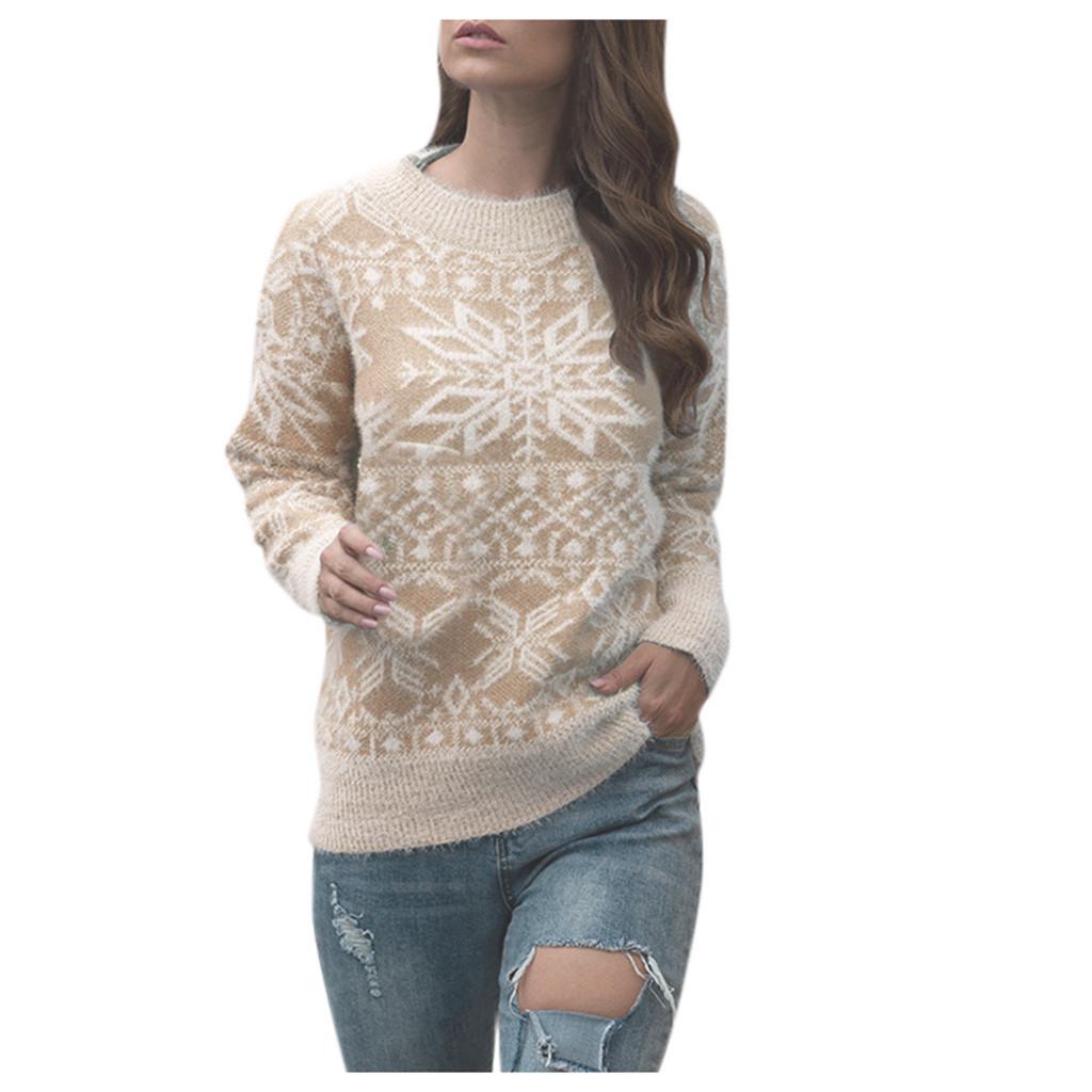 Women Christmas Sweater Long Sleeve  Christmas Tree Knitting Sweater Tops