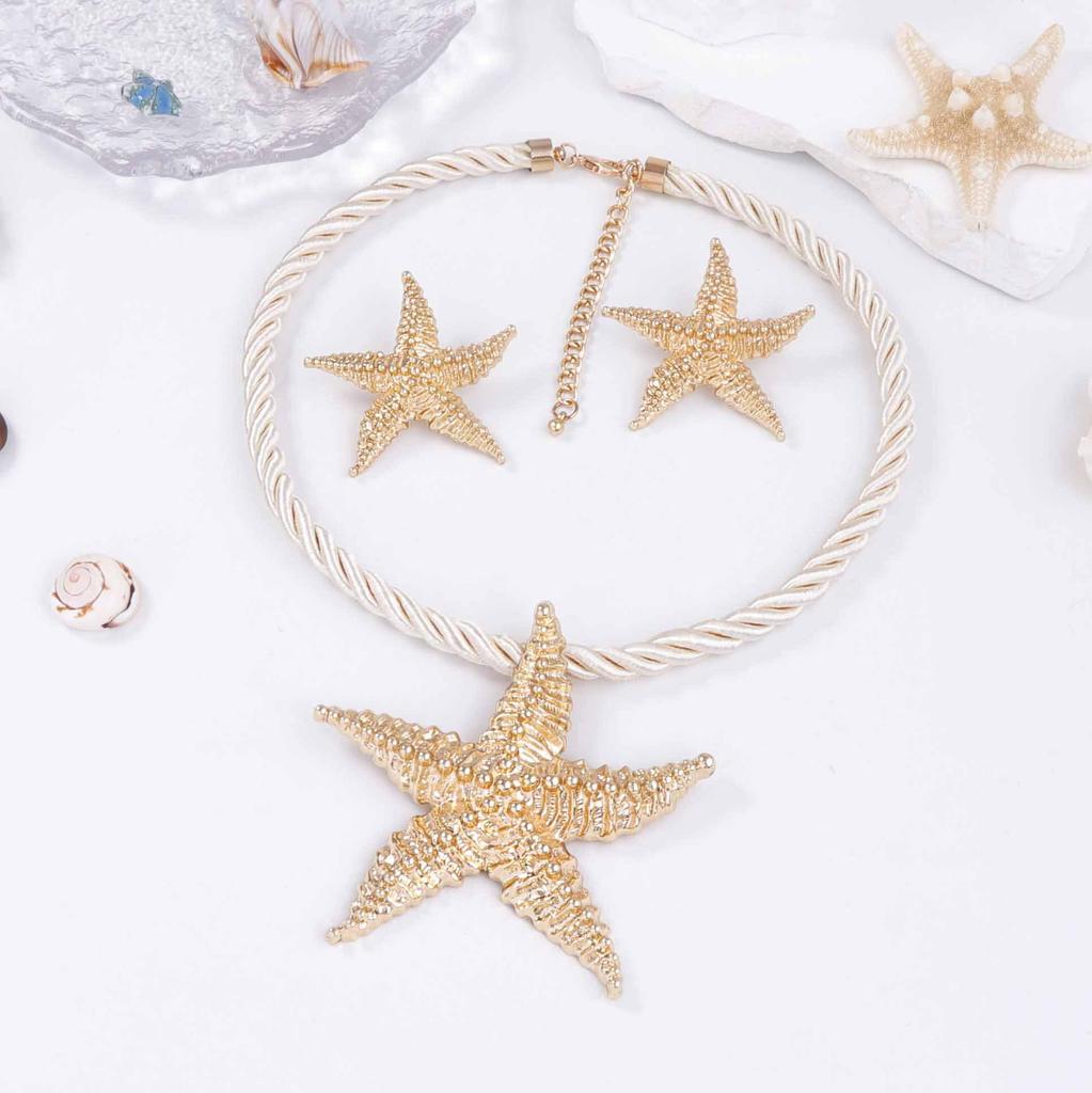 Trend Simple Fashion Ocean Leisure Vacation Wind Alloy Unique Starfish Pendant Necklace Earrings Jewelry