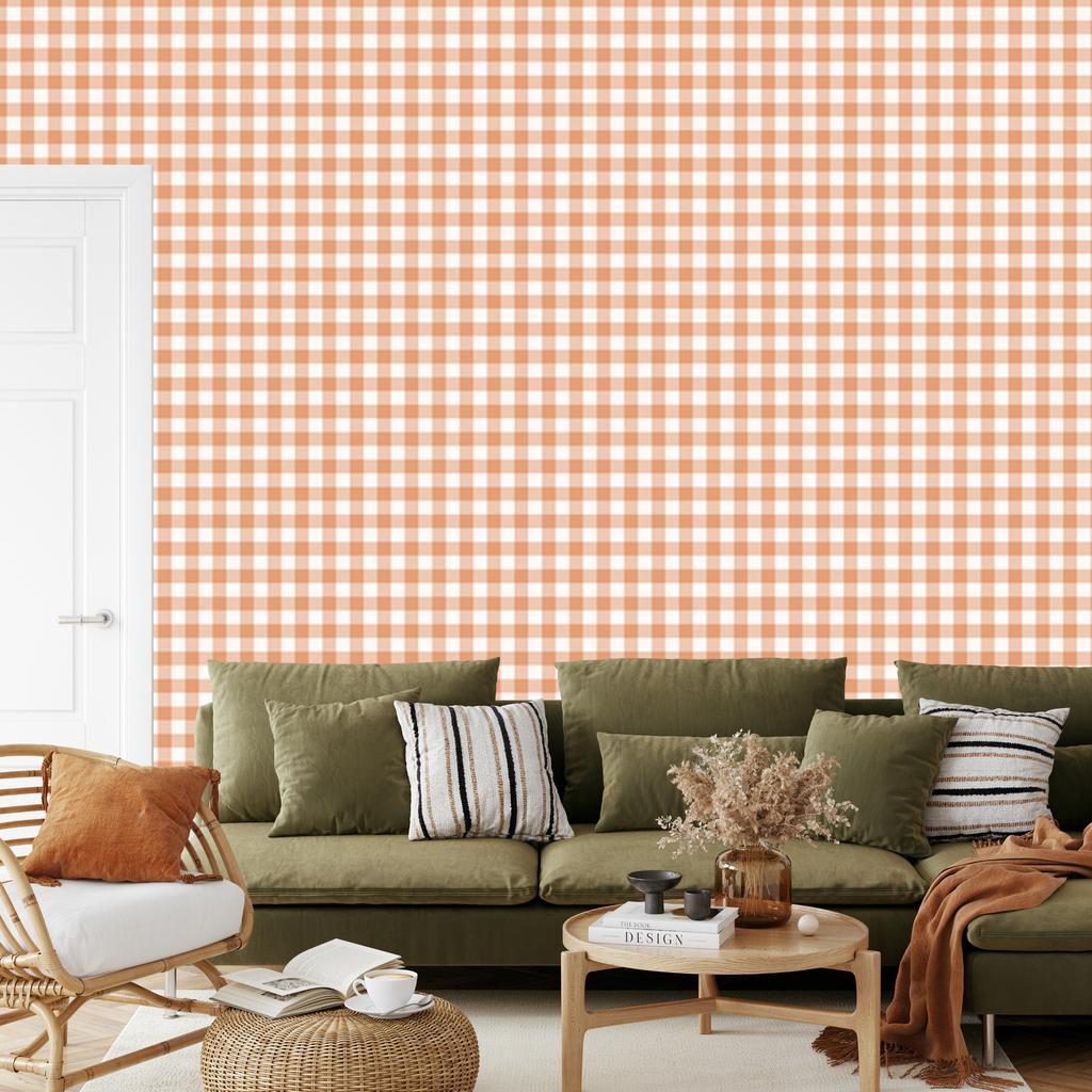 Wallpaper Fabric Pattern Cream and Peach, Cream Background 50x1000