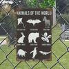 Vintage Metal Animal Chart  Educational Wildlife Decor with Animals of the World Antique Farm Classroom Zoo Decoration  H