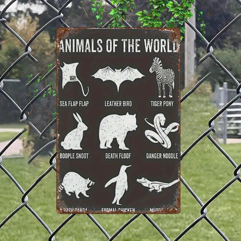 

Vintage Metal Animal Chart Educational Wildlife Decor with Animals of the World Antique Farm Classroom Zoo Decoration H 20x30cm（7.8x11.8inch）