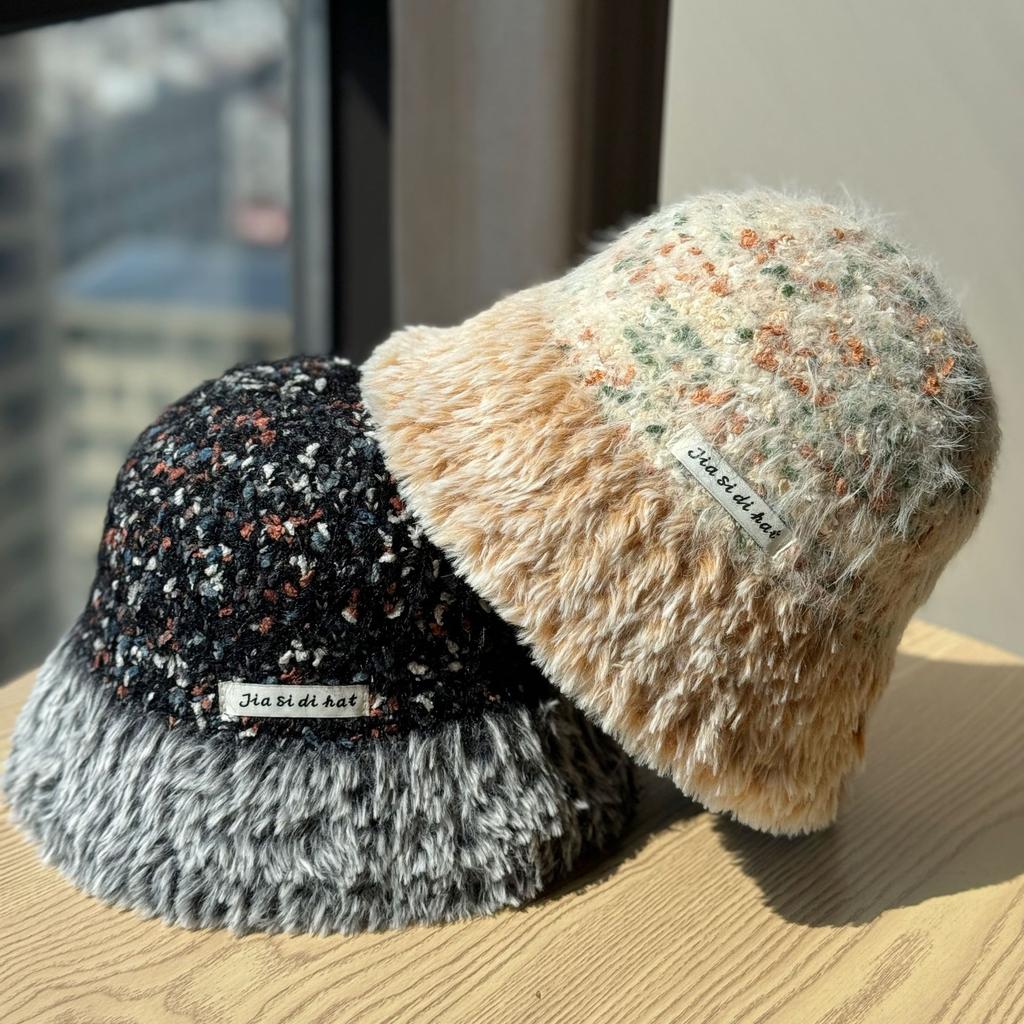 New Dopamine Color Matching Basin Hat for Women In Autumn and Winter Warm Ear Protection Fisherman Hat Plush Hat Wool Bucket Hat Woven Trendy