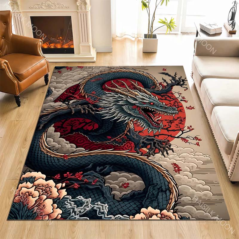 1 Stück Teppich im chinesischen Drachen-Tuschemalerei-Stil für Wohnzimmer, Schlafzimmer, Sofa, Heimdekoration Rus Rutschfeste Fußmatte Luxusgeschenk