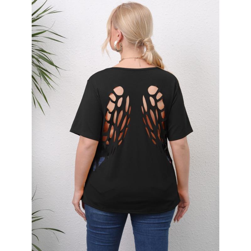 Summer Women's T-shirt Plus Size Hollow Out Casual Top Short Sleeve Casual T-shirt