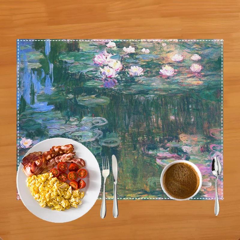 

Famous Oil Painting By Claude Monet Table Mats Waterlily Lotus Flower Coffee Cup Pads Kitchen Accessories Linen Dining Placemat 30x45cm1pcs