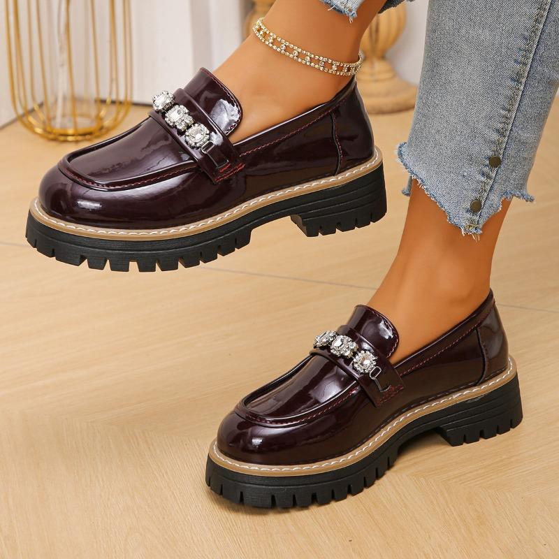 Women's Wide Width Pearl Decorated Loafers, Solid Color Fashion Oxford Shoes, European Style Dressy Casual Slip-Ons