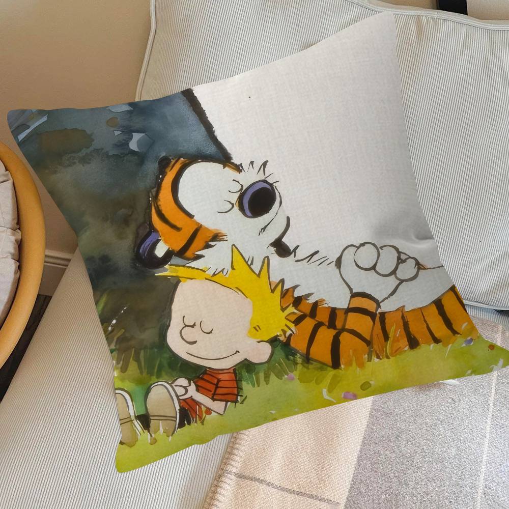 Anime C-Calvin And H-Hobbes Cushion Cover Inches Farmhouse Decor Home Throw Pillow Covers For Couch Decorations