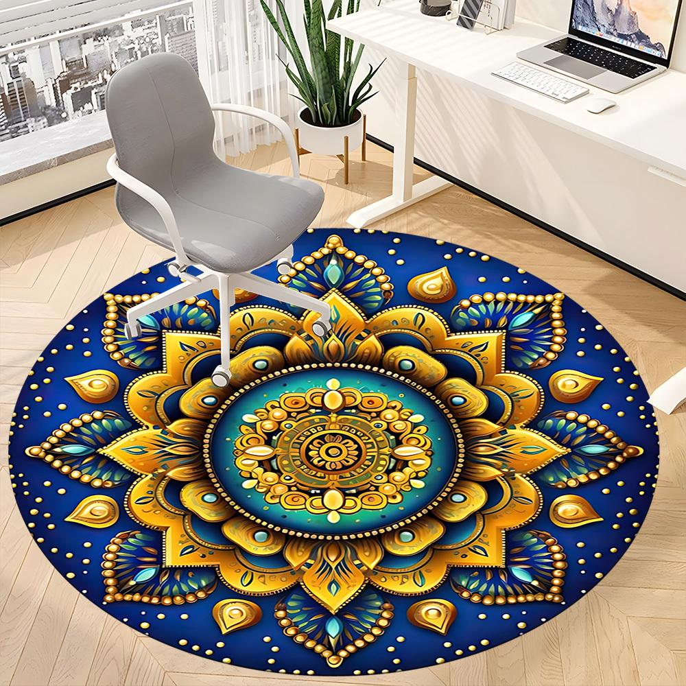 1pc Mandala, Ornament Chair Carpet for Office, Non Slip, Soft and Durable Office Rug