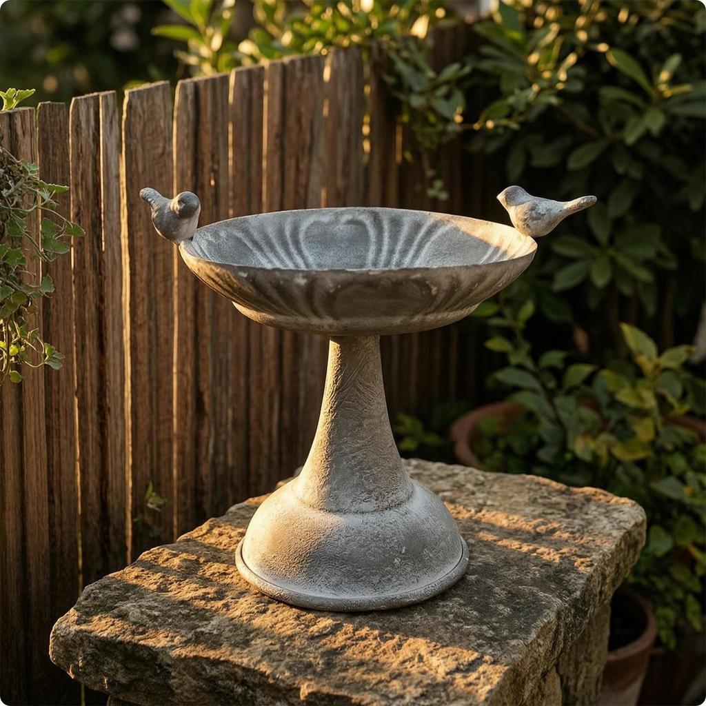 Decorative Bowl with Birds Weathered Metal Pedestal Dish Lightweight Planter Stand for Decorators,