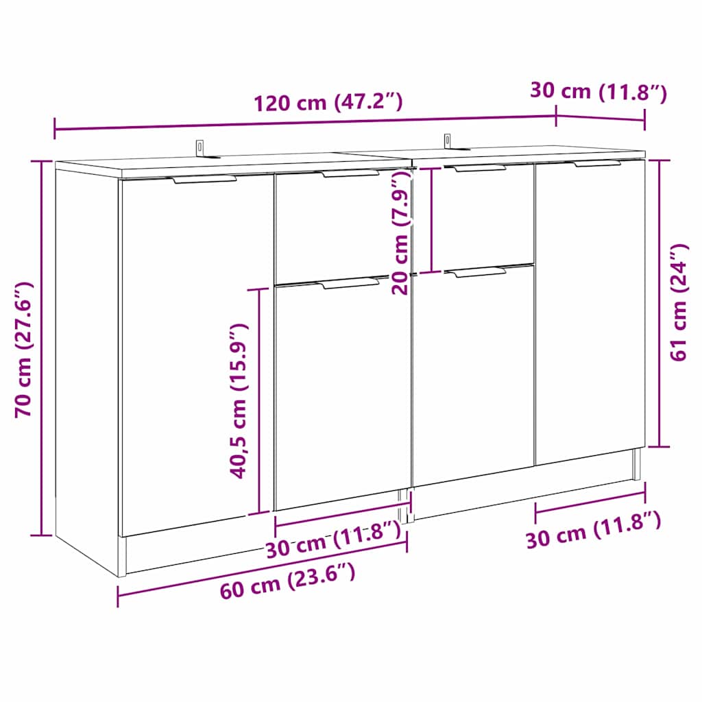Sideboards 2 pcs. Reclaimed Wood 60 x 30 x 70 cm Engineered Wood