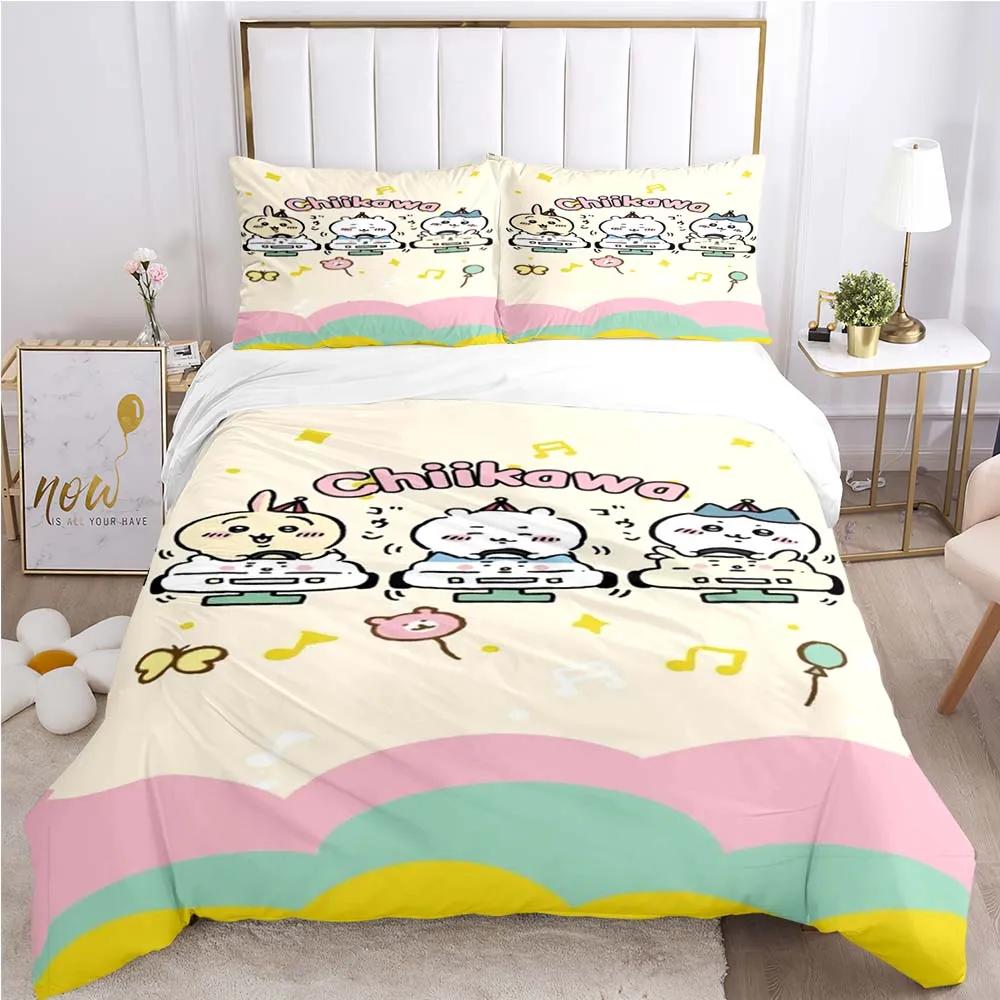 Cartoon Chiikawa Pattern Quilt Cover Pillowcase Two or Three Piece Multi Size Duvet Cover Bedding Sets Christmas Gift